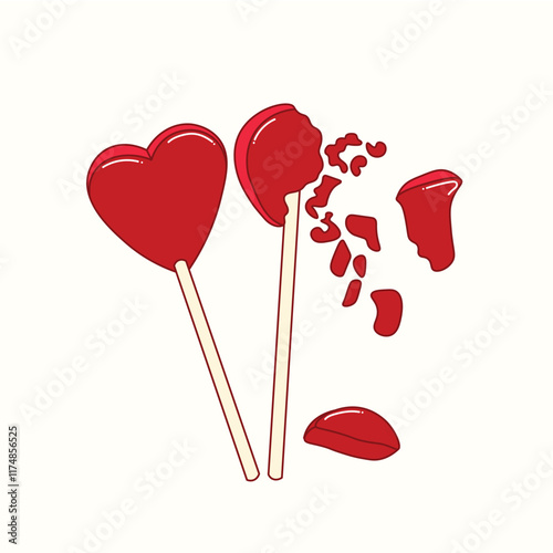 Heart shaped lollipop vector, broken heart shaped lollipop, valentine clip art