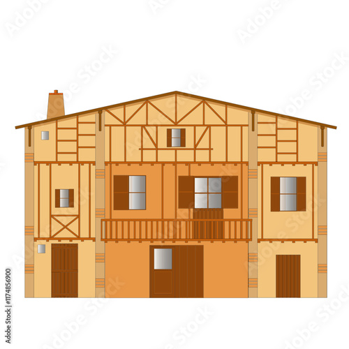Modèle d'une maison basque individuelle vu de face sur fond blanc