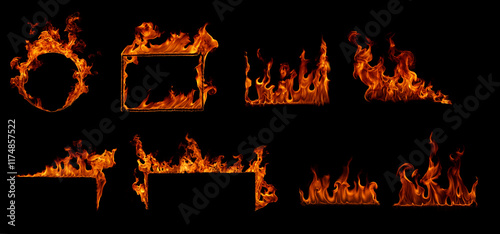 Set burning frame on black background