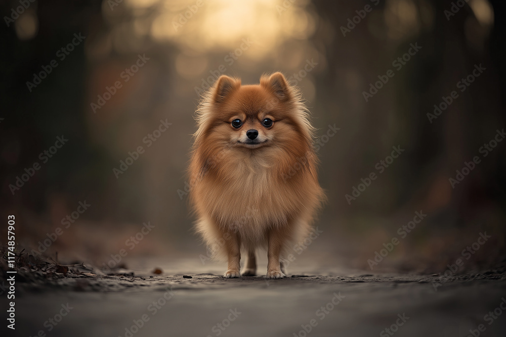 Pomeranian puppy standing on the road at park outdoor photography Pomeranian puppy standing on the road at park outdoor photography