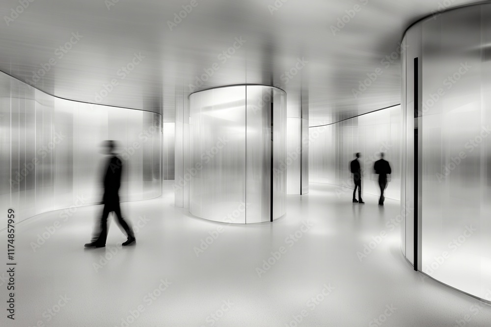 Fototapeta premium Abstract futuristic architecture featuring blurred silhouettes in motion