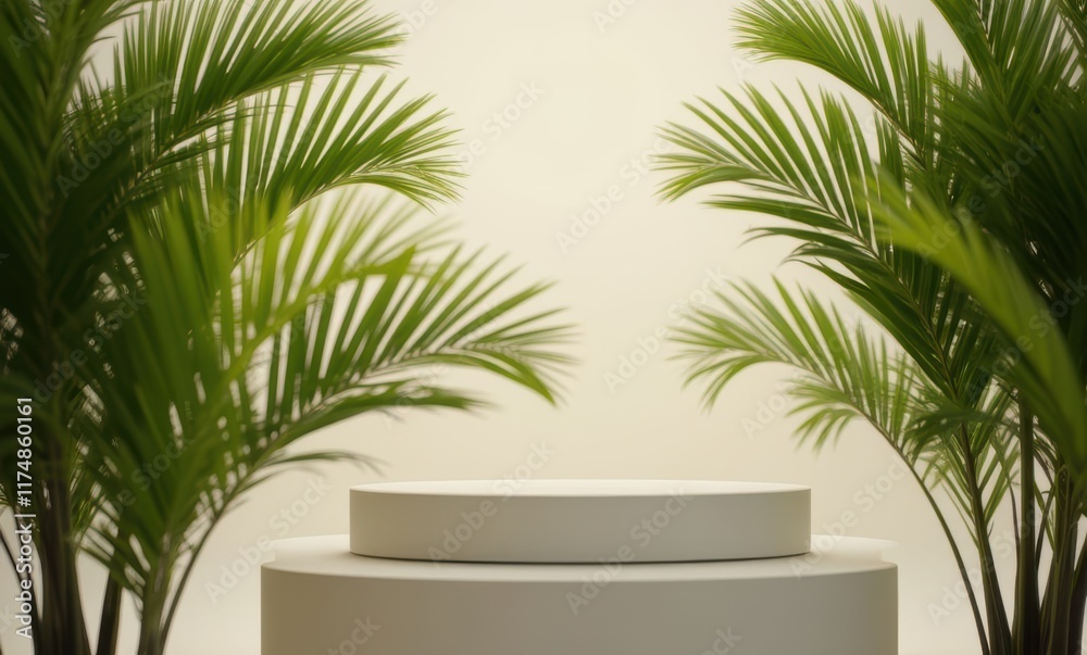 Minimalist display with greenery surrounding it. Minimalist display with greenery surrounding it.