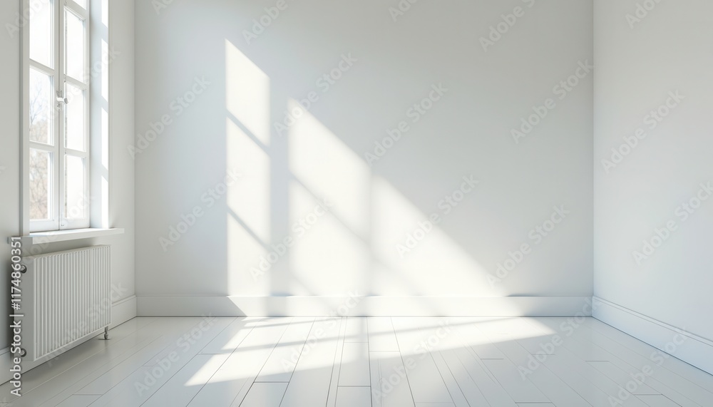 A bright and airy white studio room with soft shadows provides a neutral space.