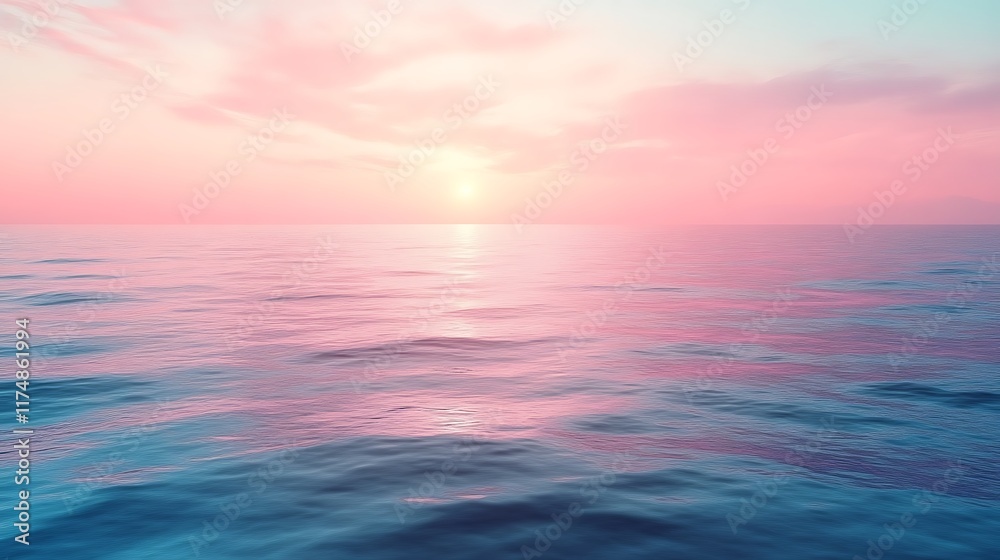 Obraz premium Serene Pink Sunset Over Calm Ocean Water