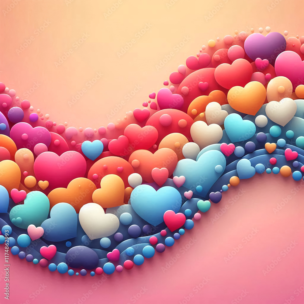 Obraz premium Multicolored small rounded fluffy 3D hearts