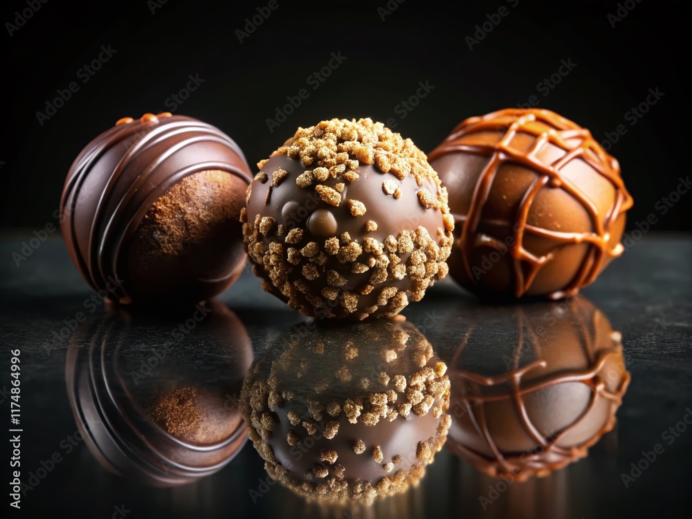 Gourmet Dark Chocolate Truffles Isolated on Black Background - Luxury Dessert Photography Gourmet Dark Chocolate Truffles Isolated on Black Background - Luxury Dessert Photography
