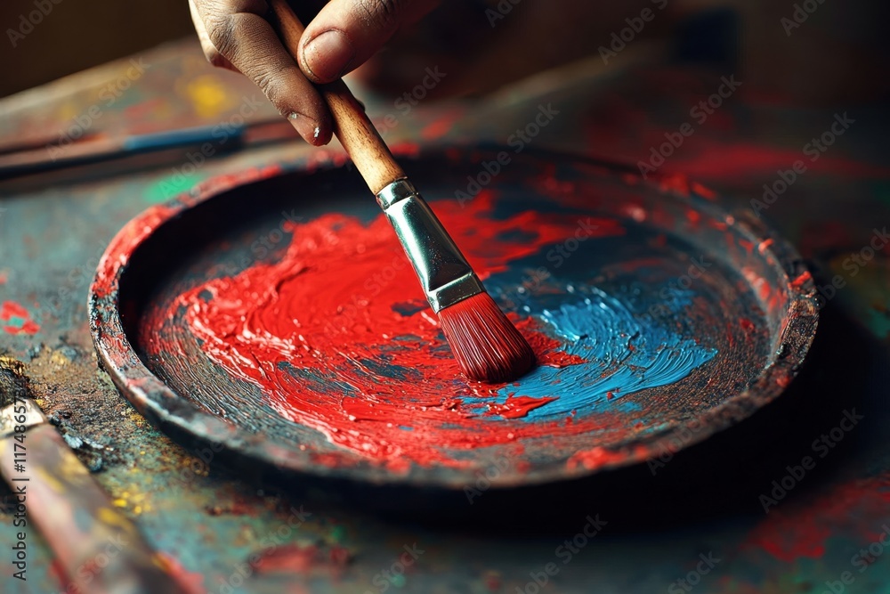 Fototapeta premium Artistic creativity in colorful paint palette