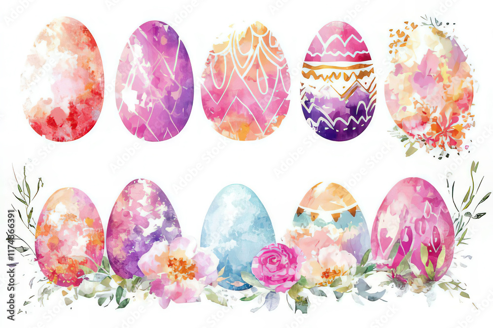 elegant watercolor easter eggs with flowers an greenery, space for text, easter invitation template, easter card template elegant watercolor easter eggs with flowers an greenery, space for text, easter invitation template, easter card template