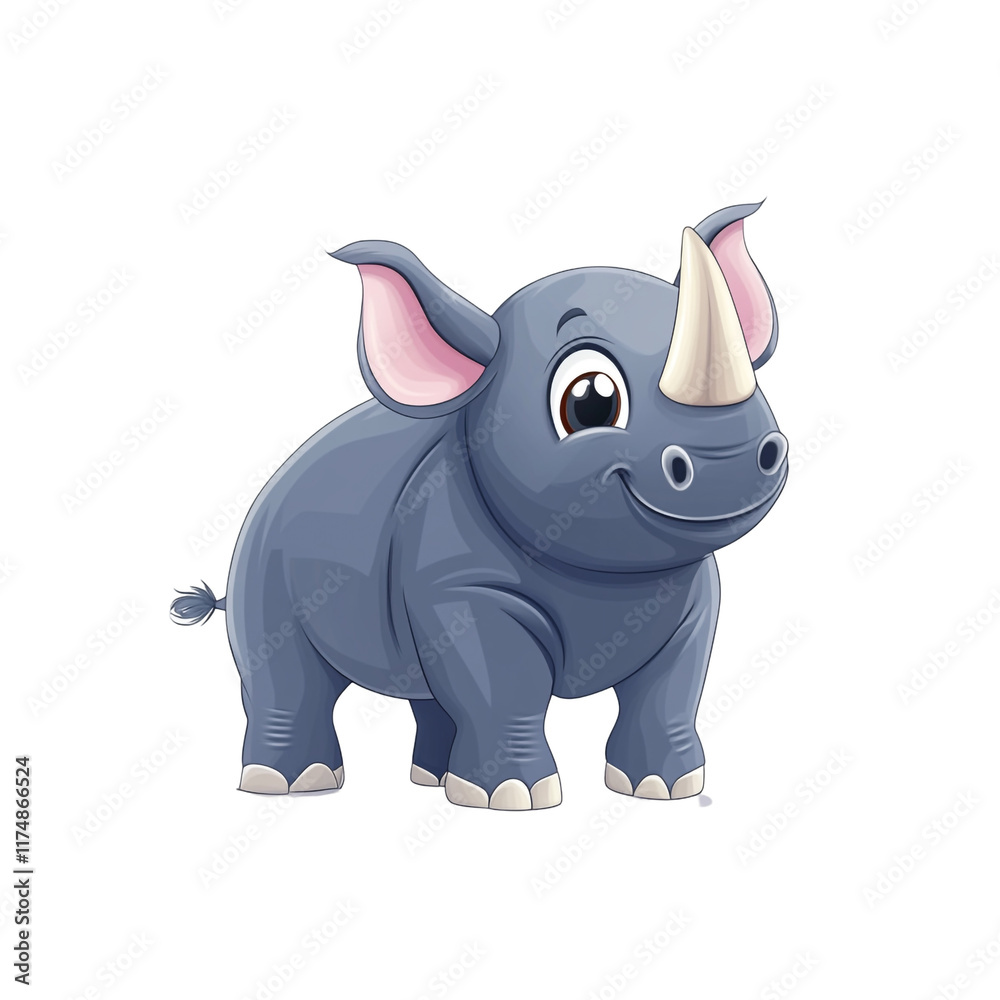 Fototapeta premium Adorable Baby Rhino Cartoon Illustration