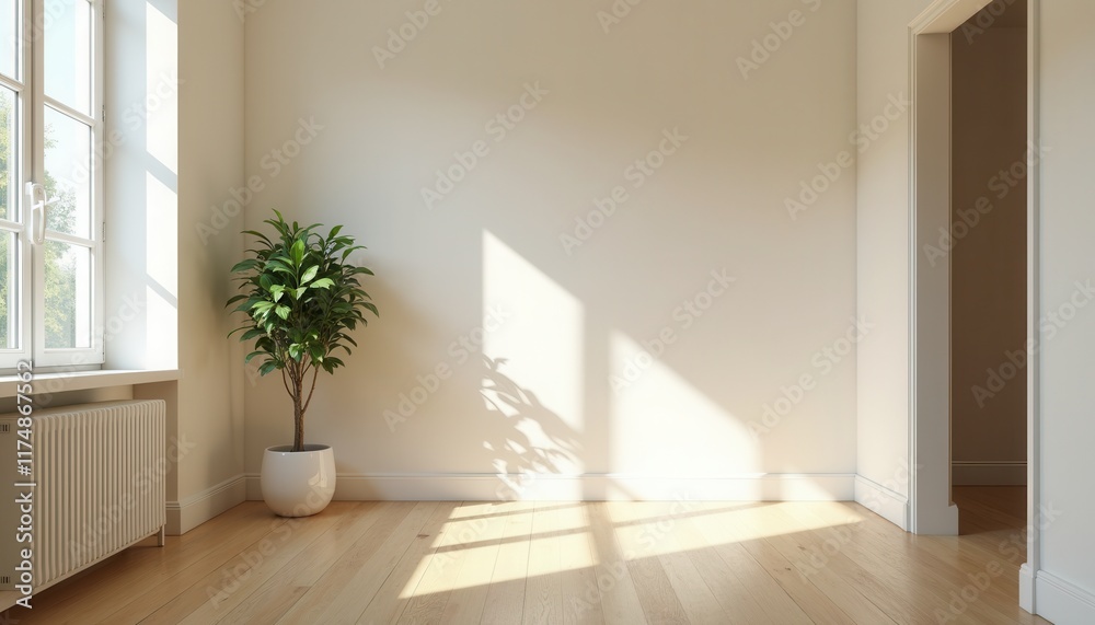 Fototapeta premium A spacious light-toned studio room with natural light creates a fresh and airy atmosphere.