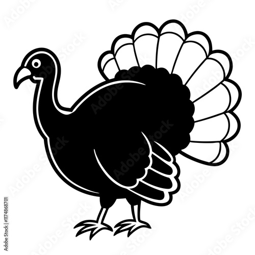 Simple Black Thanksgiving Turkey Silhouette on White Background