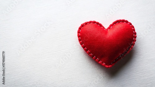 Handmade Red Textile Heart on White Background - Perfect for Valentine's Day or Love Projects