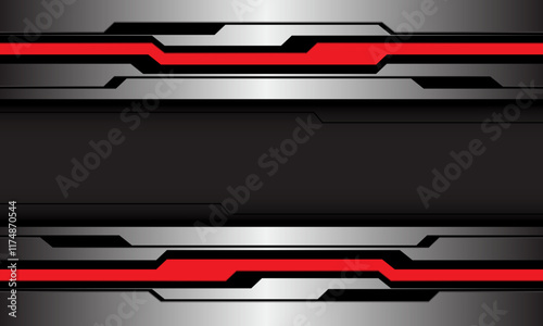 Abstract silver red black line circuit technology futuristic style geometric background design modern vector