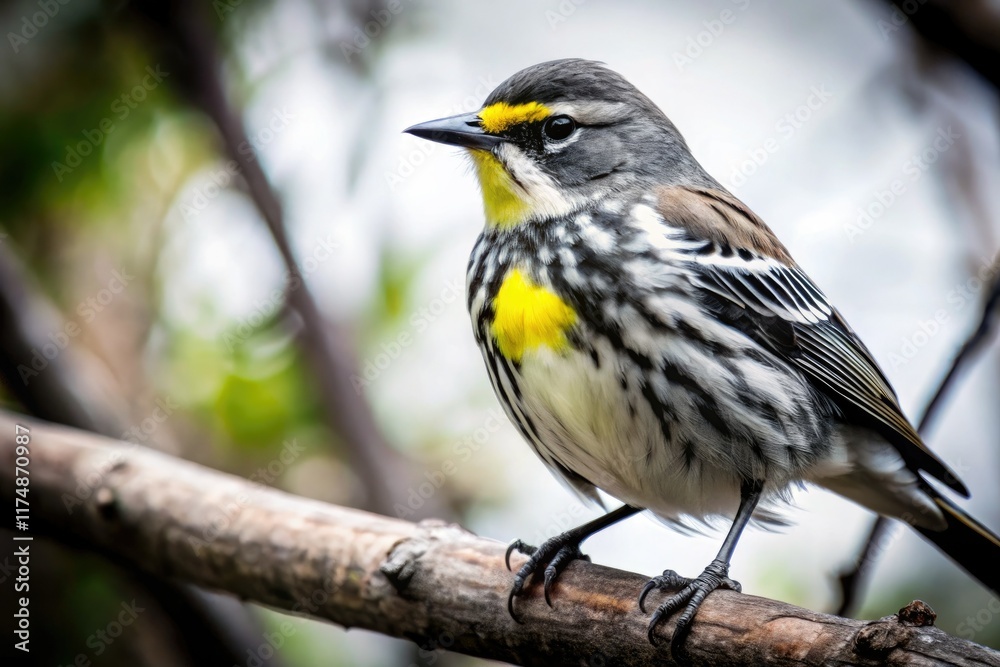 Fototapeta premium North American forest canopy ablaze with migrating Yellow-rumped Warblers.