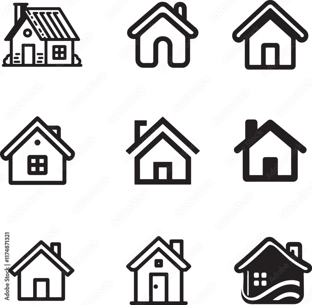House icons set in silhouette vector EPS, ideal for real estate, construction, and home design projects. High-quality, versatile, and easy to customize. House icons set in silhouette vector EPS, ideal for real estate, construction, and home design projects. High-quality, versatile, and easy to customize.