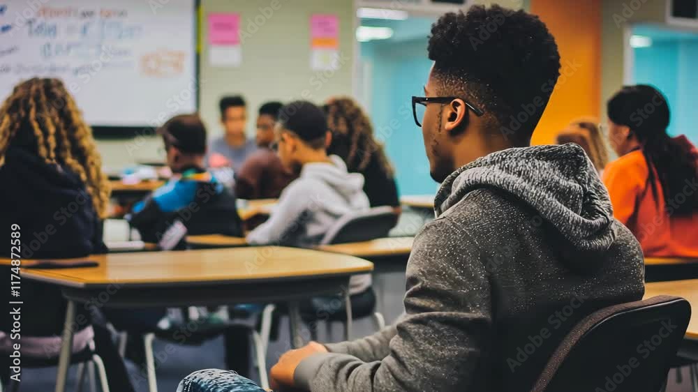 Students engaged in a classroom discussion during an interactive learning session in an educational setting