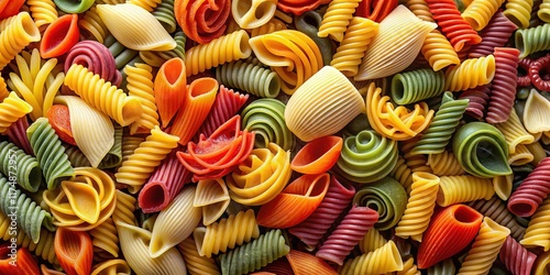 Colorful Variety of Italian Pasta Shapes, Close-Up Studio Shot