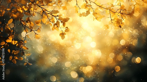 Glowing autumn leaves radiating soft warm bokeh lights with harmonious tonal transitions and blending of contours and radiant hues creating a serene and tranquil natural scene photo