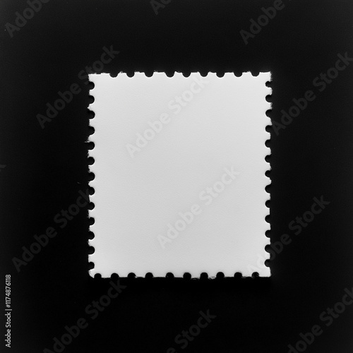 blank postage stamp on black, white postage stamp