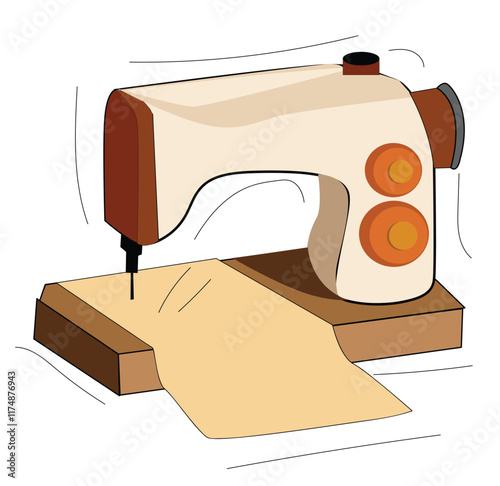 Sewing machine vector illustration and fabric