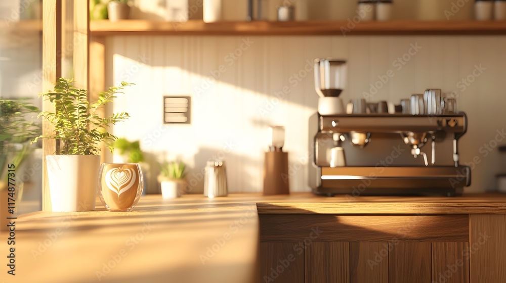 Sunlit Coffee Shop Latte Art Display Sunlit Coffee Shop Latte Art Display