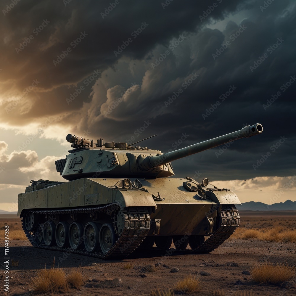 Military Tank Under Stormy Skies Military Tank Under Stormy Skies