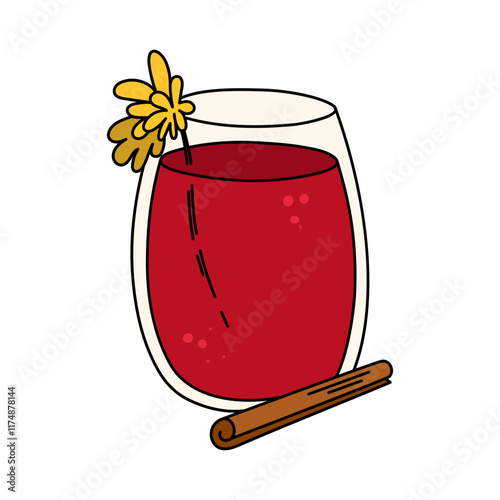 Cocktail, long drink glass for holiday celebrating. Use for decorating design festive menu. Hand-drawn doodle flat style. Editable stroke. Isolated. Vector illustration