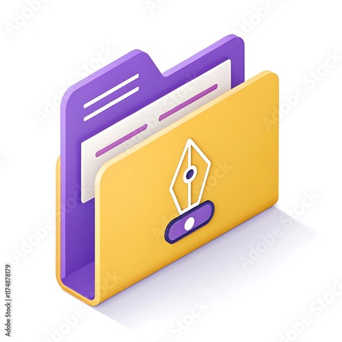 folder, file and document icon 3d render, Documents Folder 3d Design, Folder isolated. File folder cute minimal icon concept. 3D render illustration.