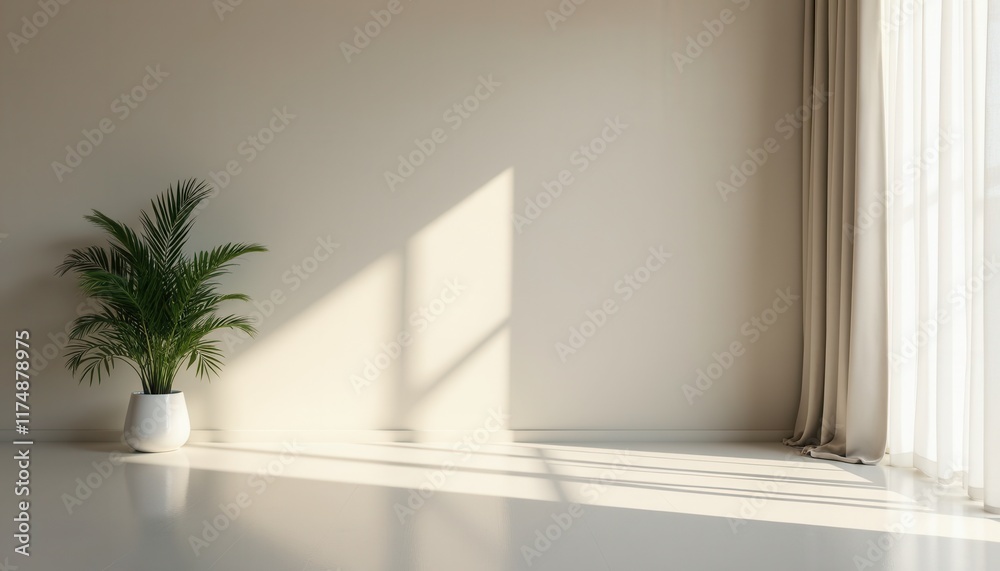 Fototapeta premium A neutral-toned studio room with soft lighting creates a peaceful and polished environment.