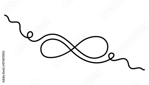 Infinity sign mark one line art,hand drawn unlimited eternity mark,idea Ouroboros snake drawing continuous contour.Endlessness concept,minimalistic art drawing.Isolated.Editable stroke.