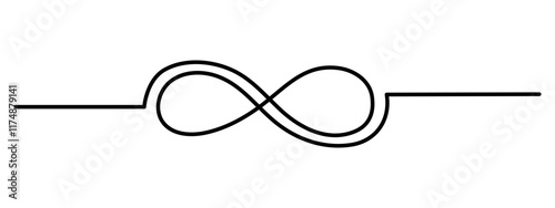 Infinity sign mark one line art,hand drawn unlimited eternity mark,idea Ouroboros snake drawing continuous contour.Endlessness concept,minimalistic art drawing.Isolated.Editable stroke.