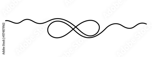 Infinity sign mark one line art,hand drawn unlimited eternity mark,idea Ouroboros snake drawing continuous contour.Endlessness concept,minimalistic art drawing.Isolated.Editable stroke.