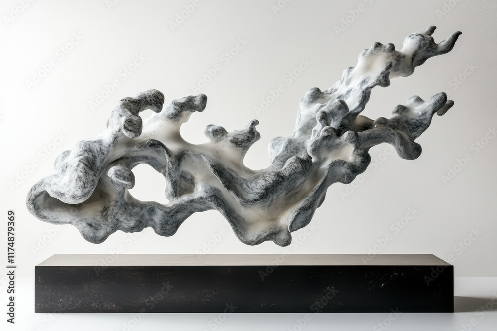Abstract Grey and White Marble Sculpture on Base Abstract Grey and White Marble Sculpture on Base