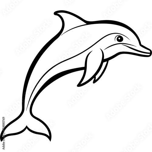 Bottlenose Dolphin Silhouette on White Background