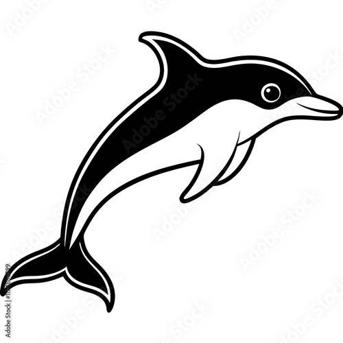 Bottlenose Dolphin Silhouette on White Background