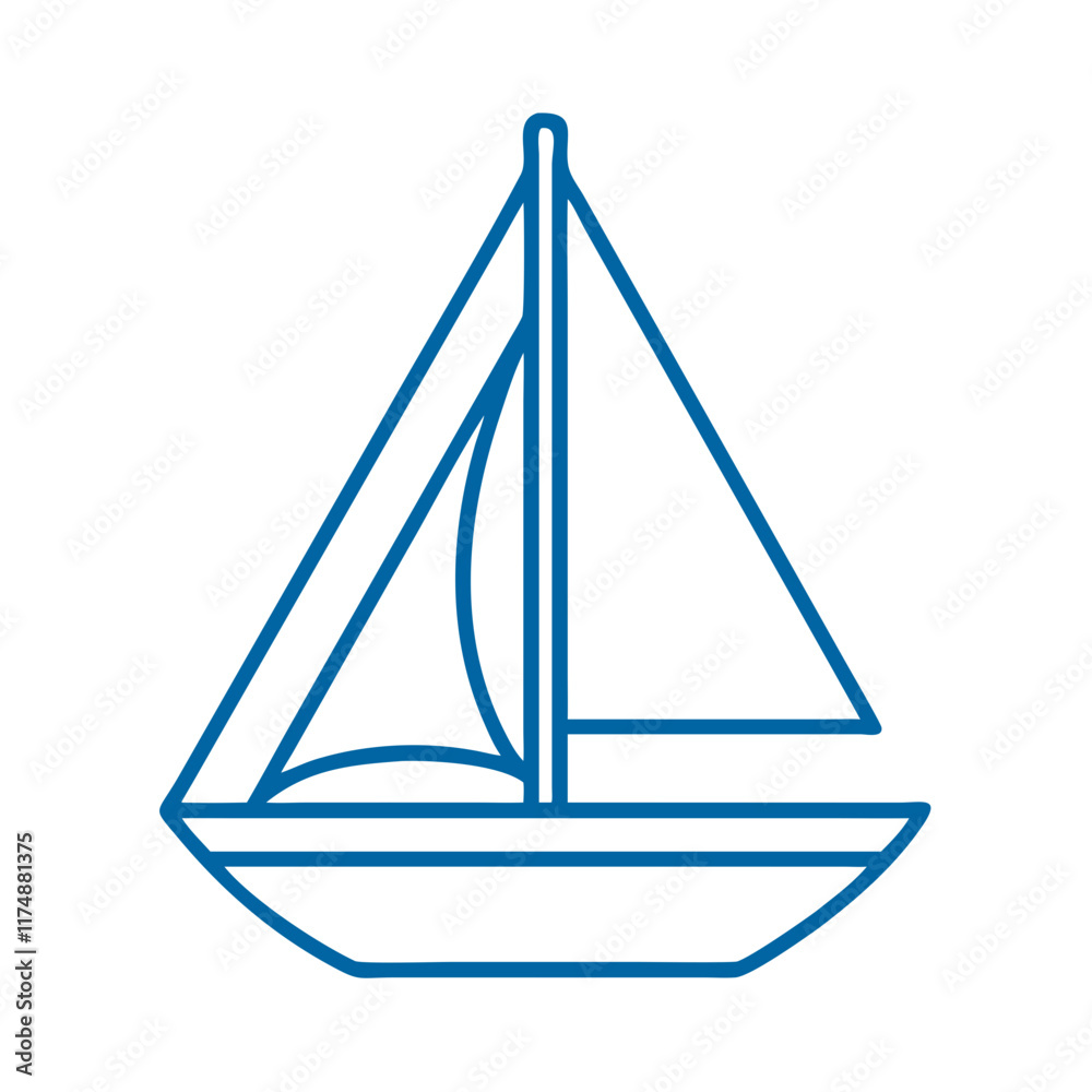 Blue Line Icon of a Sailboat on the Water Blue Line Icon of a Sailboat on the Water