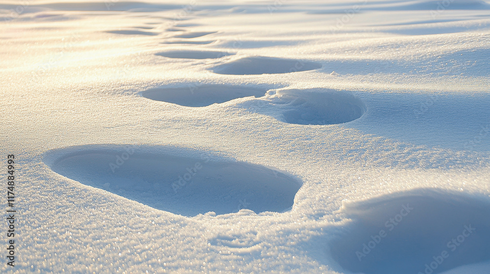 Tranquil Frozen Tundra Landscape with Footprints in Fresh Snow After a Calm Day Tranquil Frozen Tundra Landscape with Footprints in Fresh Snow After a Calm Day