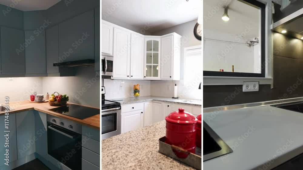 Interior of modern kitchen - Modern minimalist kitchen. 3d animation of the kitchen Interior of modern kitchen - Modern minimalist kitchen. 3d animation of the kitchen