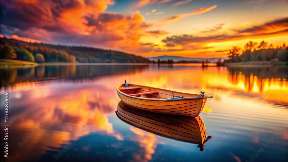 Lonely Rowboat on Serene Lake - Miniature Tilt-Shift Photography Lonely Rowboat on Serene Lake - Miniature Tilt-Shift Photography