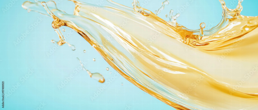 Fototapeta premium Splash of creamy cosmetic product on a vibrant blue background showcasing elegance and texture