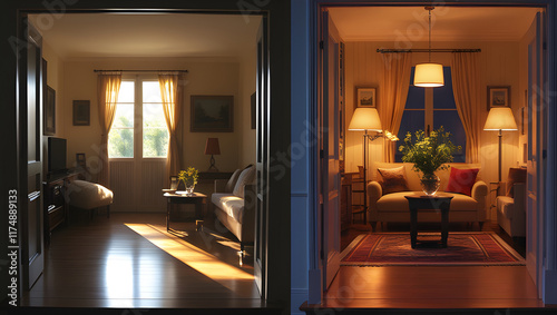 A Room Transformed: The Power of Lighting and Decor in Creating Elegance. photo