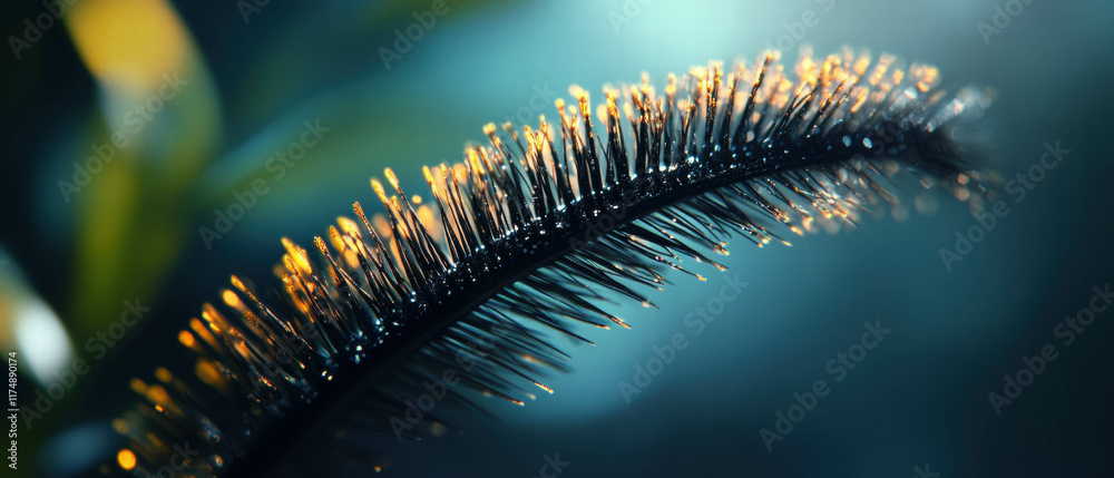 Hyper-realistic mascara wand showcasing bristles and vibrant colors for beauty advertising Hyper-realistic mascara wand showcasing bristles and vibrant colors for beauty advertising