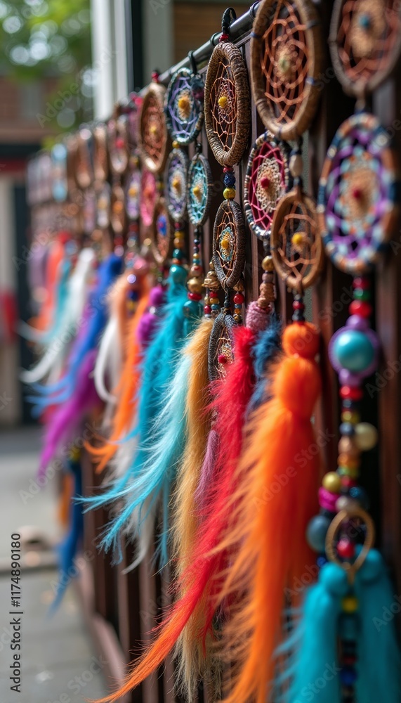 Fototapeta premium Colorful dreamcatchers on display rack
