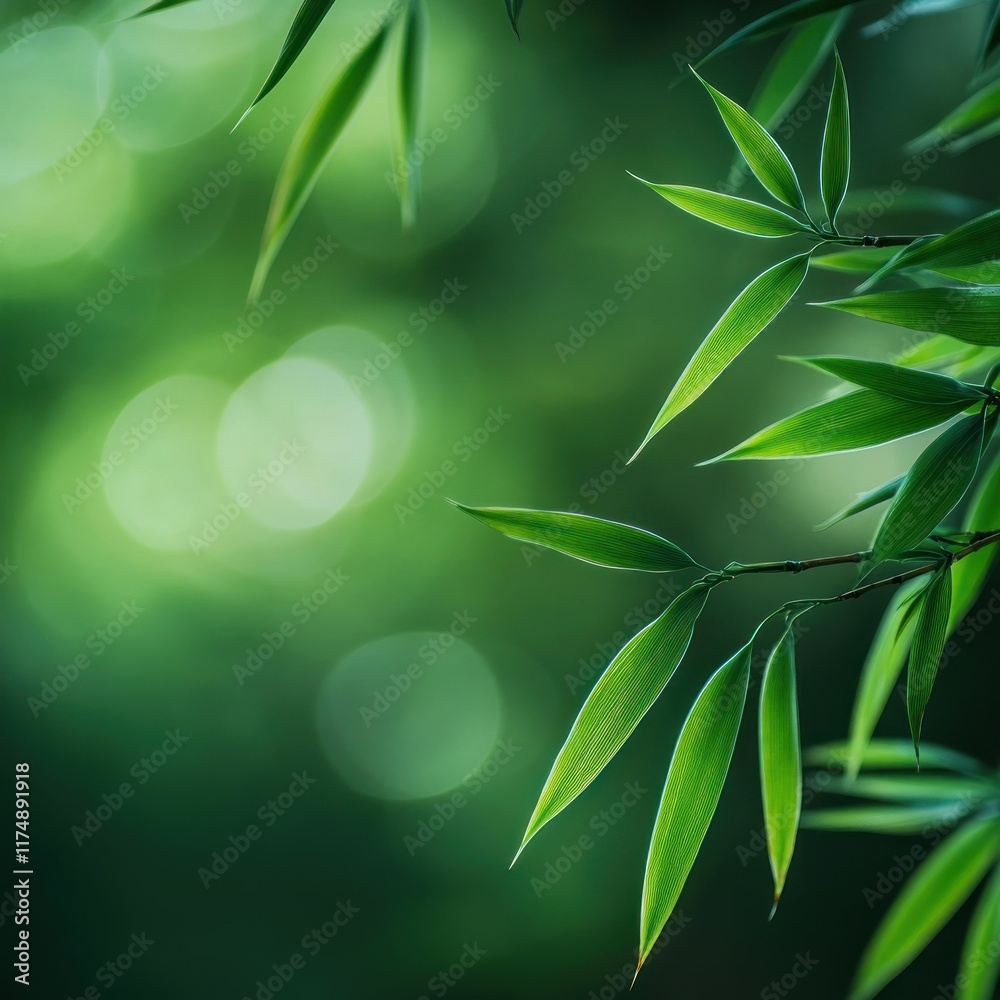 Fototapeta premium Lush green bamboo leaves with blurred background.