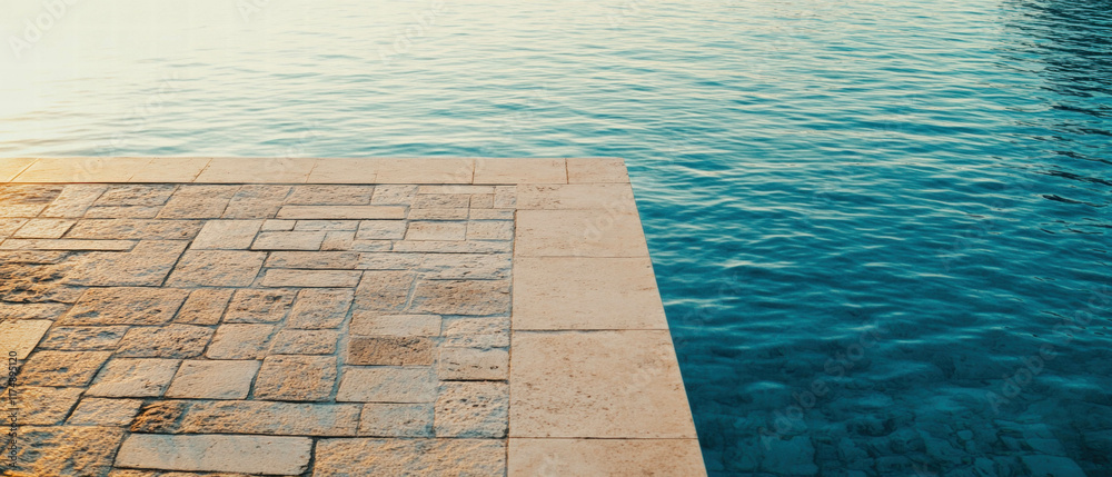 Obraz premium Morning light reflects on calm pool surface with serene backdrop and vibrant colors