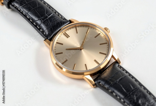 Wallpaper Mural Classic golden watch with black strap on light background Torontodigital.ca
