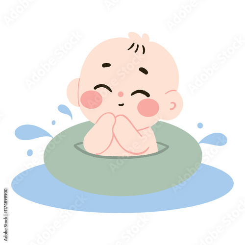 Adorable Baby in Float Happy Swimming Summer Fun Water Play Infant