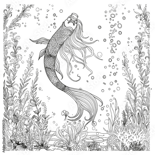 Sea life drawing vector design template