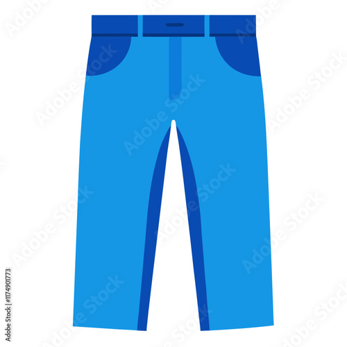 Bright Blue Jeans with Belt Loops, Flat vector illustration of bright blue jeans with belt loops and modern styling, ideal for casual clothing or fashion designs. 
