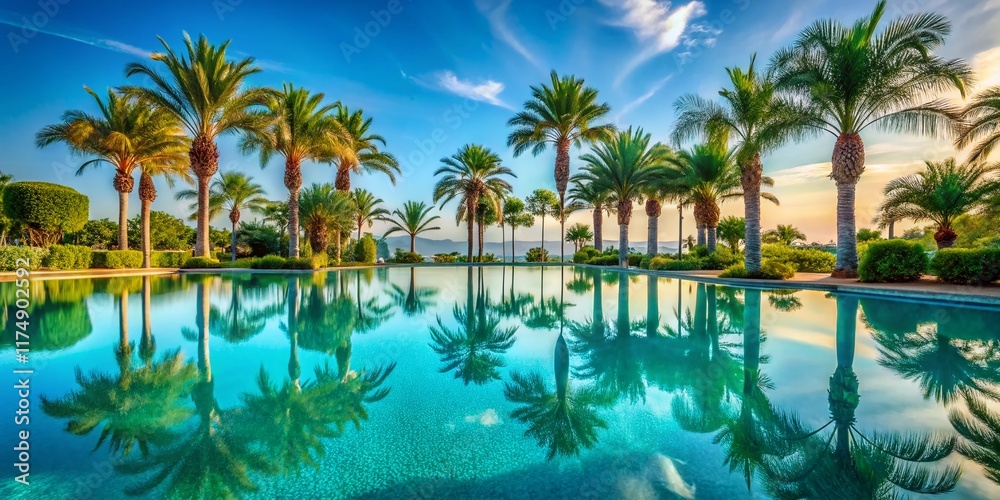 Luxurious Kauai Pool: Palm Trees Reflected in Turquoise Water Luxurious Kauai Pool: Palm Trees Reflected in Turquoise Water